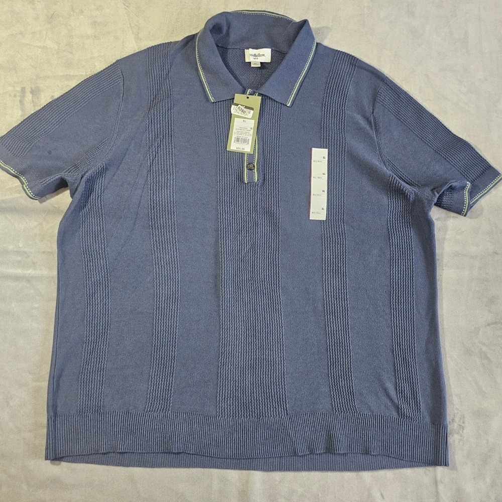 Goodfellow & Co Mens XL Navy Blue Textured Stripe Short Sleeve Sweater Polo NEW